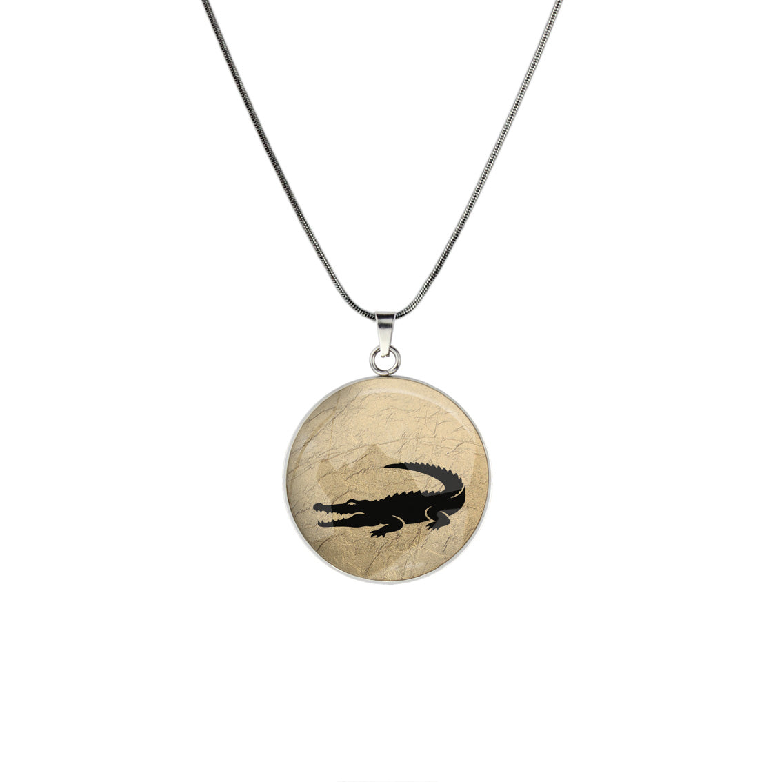 CROCODILE CIRCLE PENDANT ON A CHAIN NECKLACE - MFY193S - on Satchel
