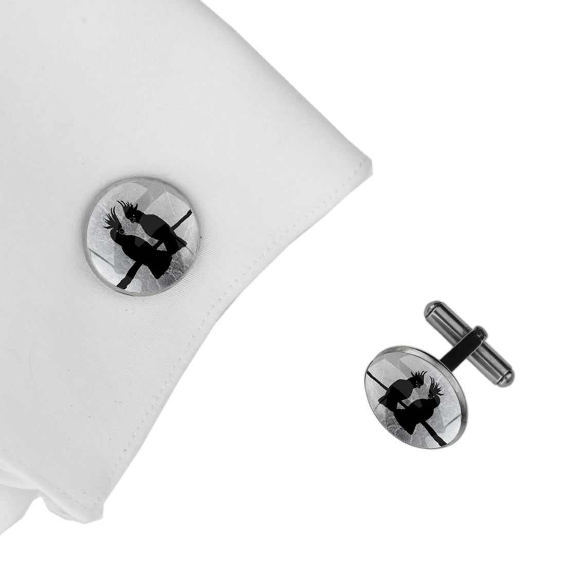 COCKATOO COUPLE CIRCLE ELEGANT CUFFLINKS - MFY226