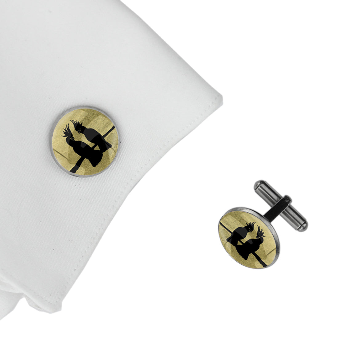 COCKATOO COUPLE CIRCLE ELEGANT CUFFLINKS - MFY226