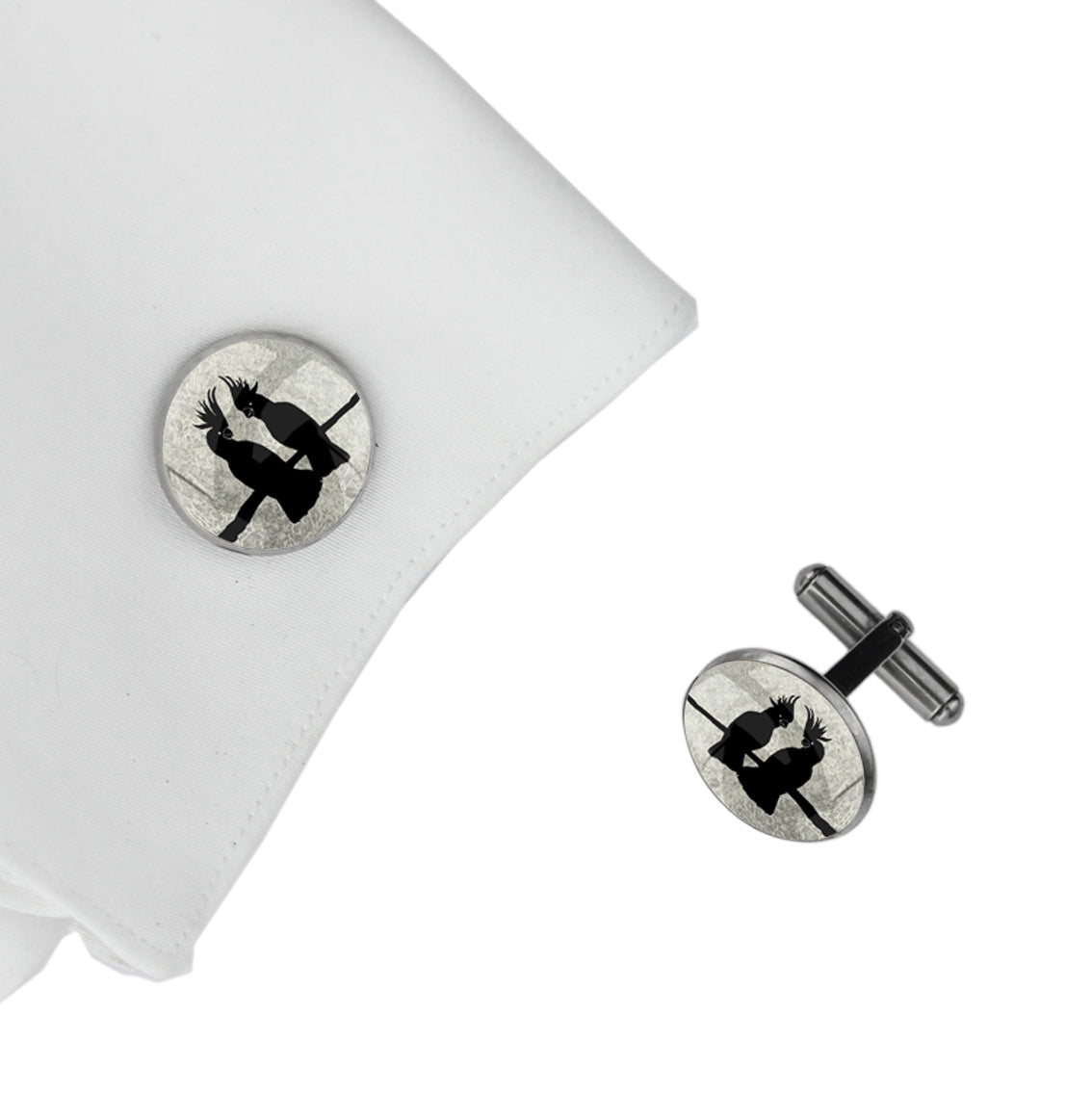 COCKATOO COUPLE CIRCLE ELEGANT CUFFLINKS - MFY226