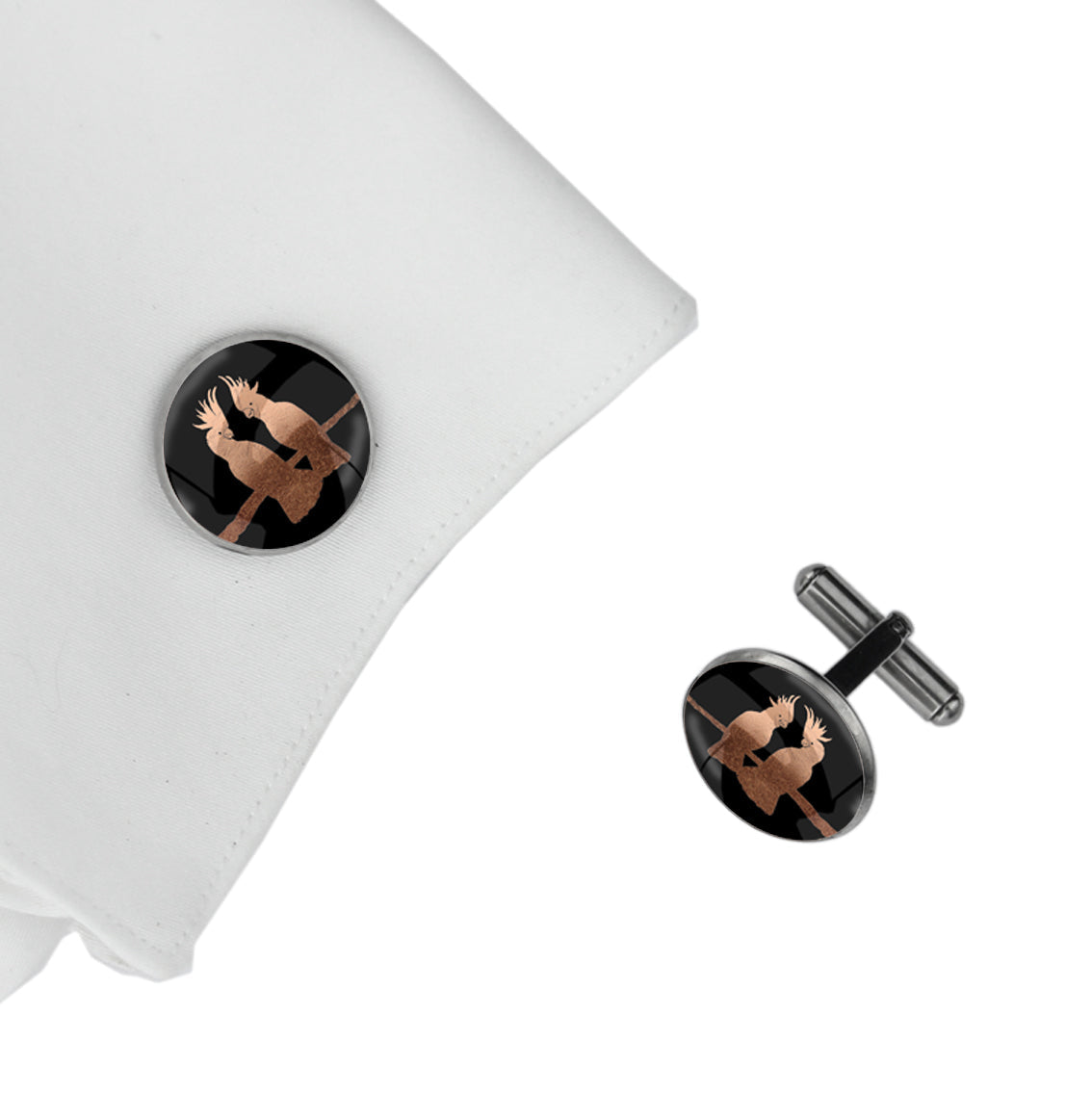 COCKATOO COUPLE CIRCLE ELEGANT CUFFLINKS - MFY226