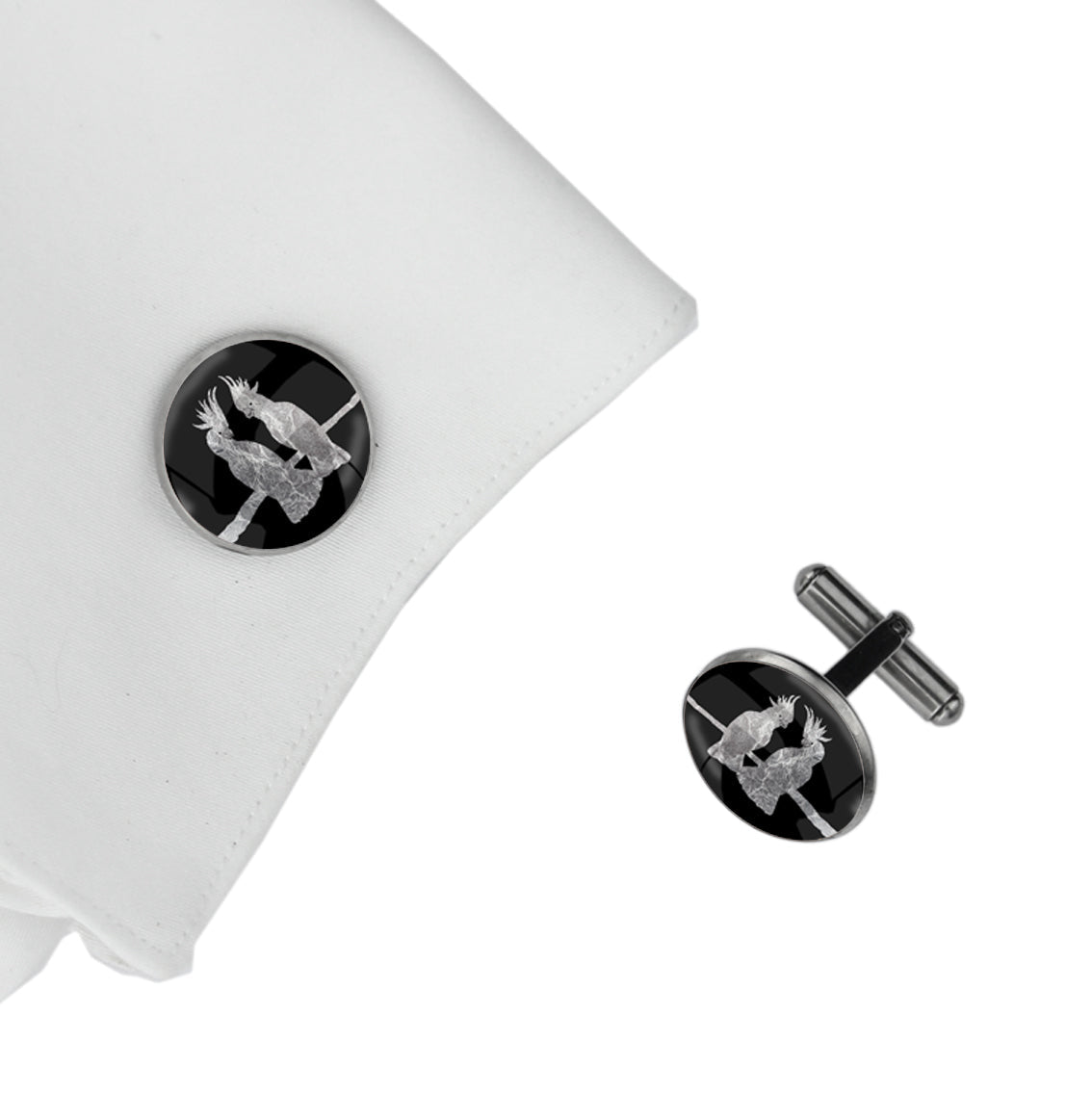 COCKATOO COUPLE CIRCLE ELEGANT CUFFLINKS - MFY226