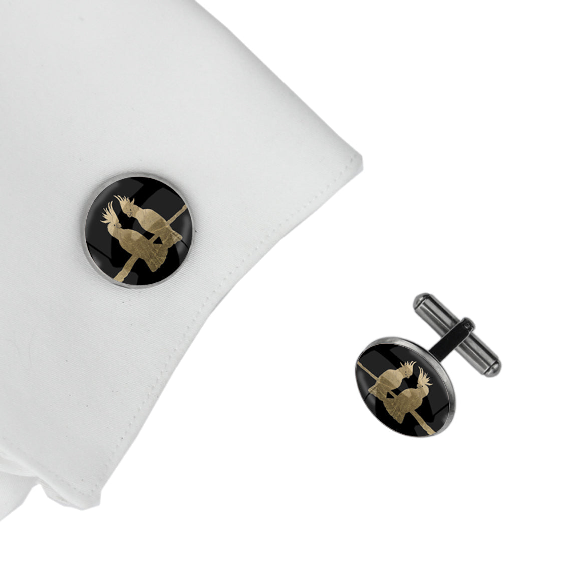 COCKATOO COUPLE CIRCLE ELEGANT CUFFLINKS - MFY226