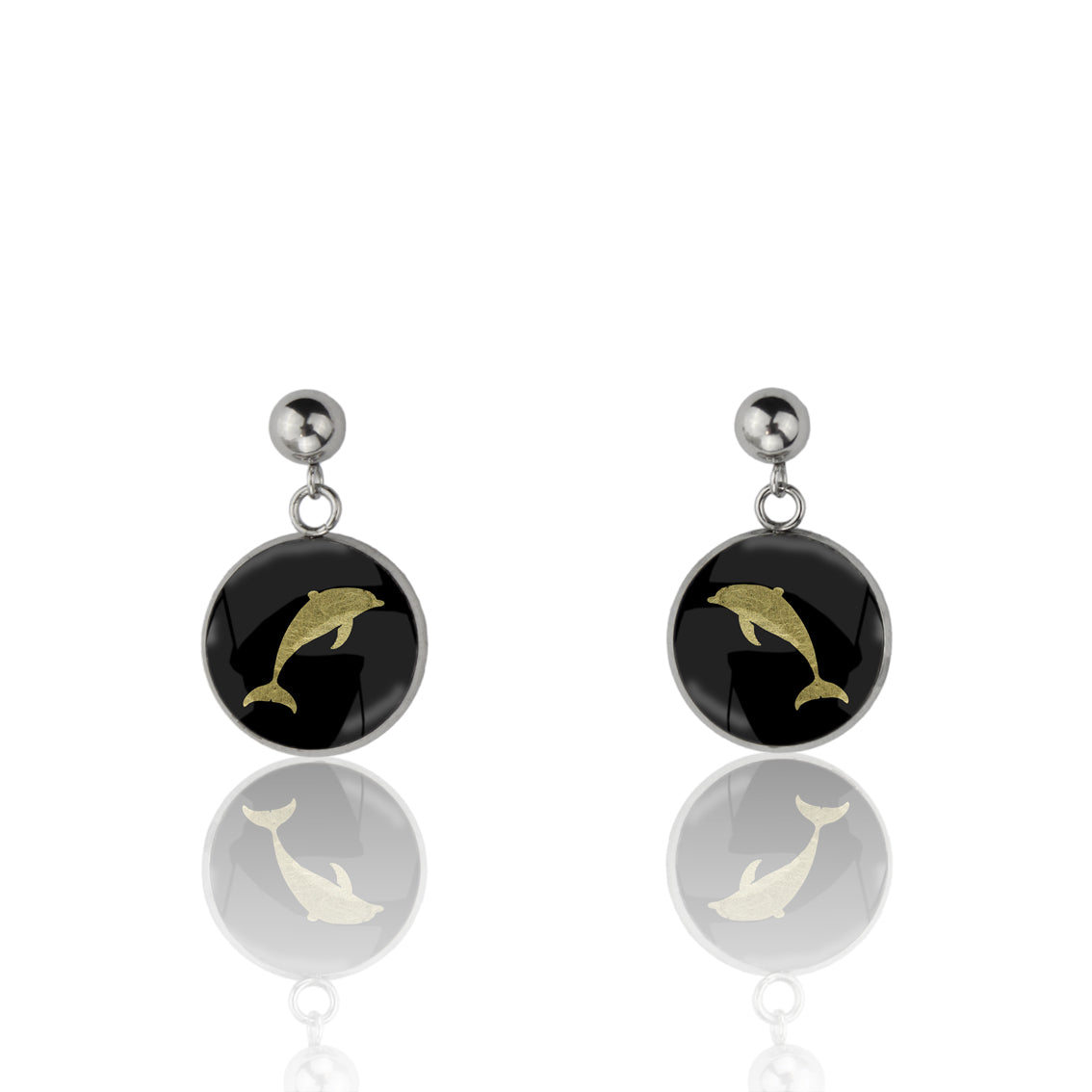 DOLPHIN DANGLE DROP CIRCLE EARRINGS - MFY157 - in Circle Box