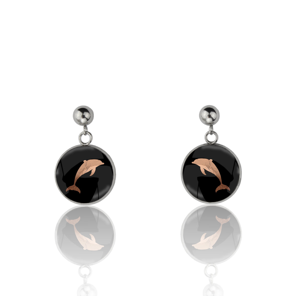DOLPHIN DANGLE DROP CIRCLE EARRINGS - MFY157 - in Circle Box
