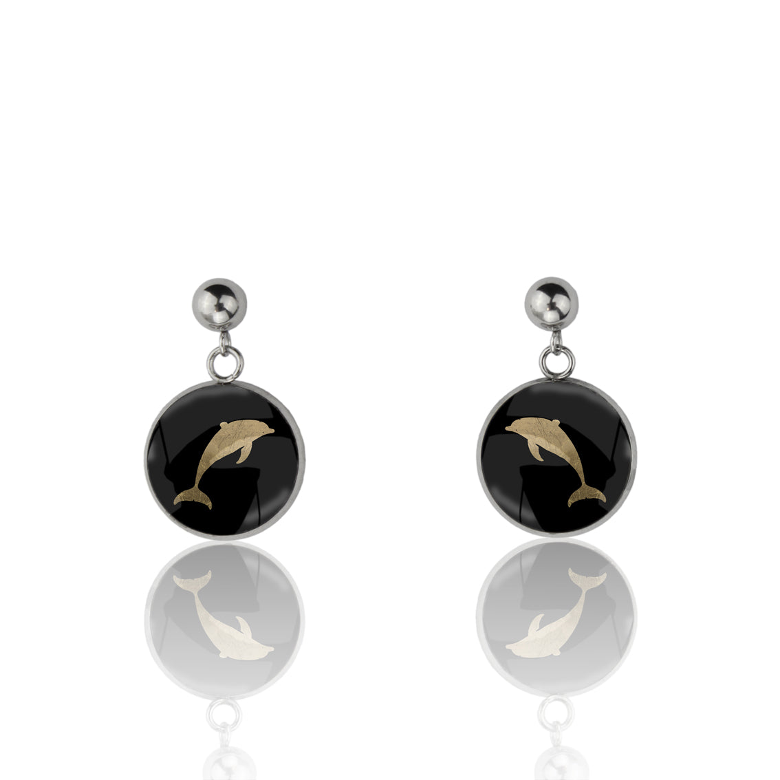 DOLPHIN DANGLE DROP CIRCLE EARRINGS - MFY157 - in Circle Box