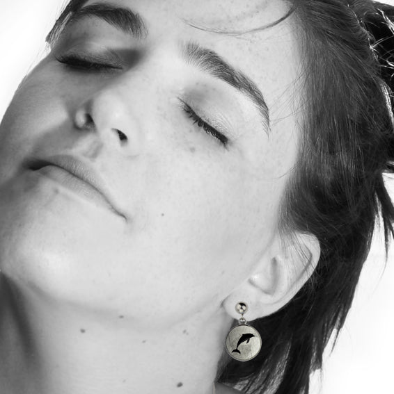 DOLPHIN DANGLE DROP CIRCLE EARRINGS - MFY157S - on Satchel