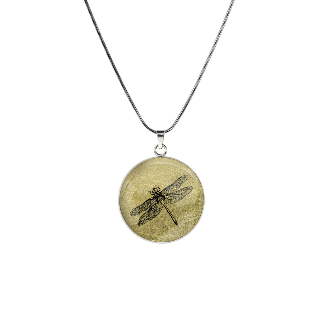 DRAGONFLY CIRCLE PENDANT ON A CHAIN NECKLACE - MFY289 - in Circle Box
