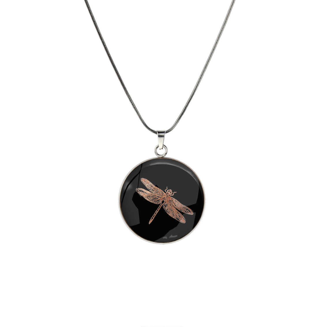 DRAGONFLY CIRCLE PENDANT ON A CHAIN NECKLACE - MFY289 - in Circle Box