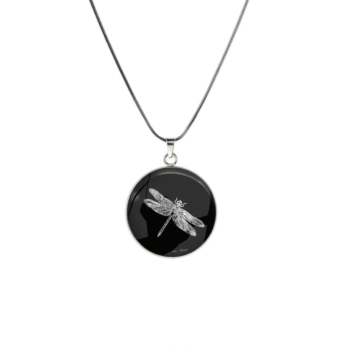 DRAGONFLY CIRCLE PENDANT ON A CHAIN NECKLACE - MFY289 - in Circle Box