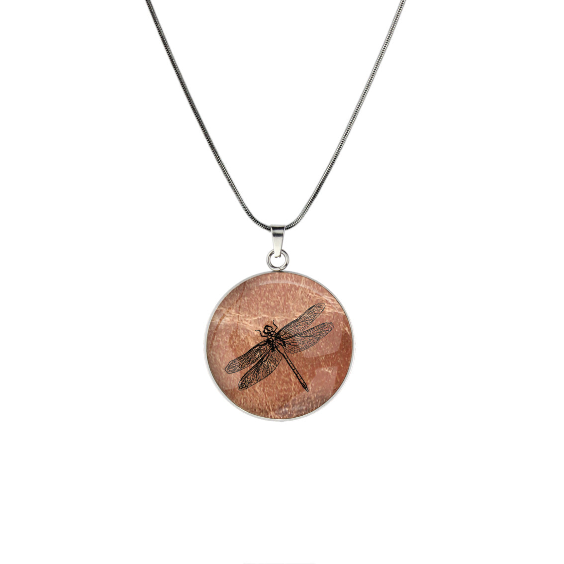 DRAGONFLY CIRCLE PENDANT ON A CHAIN NECKLACE - MFY289 - in Circle Box
