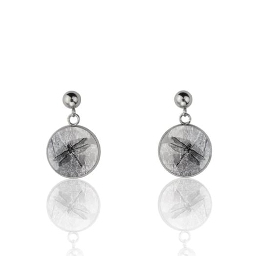 DRAGONFLY DANGLE DROP CIRCLE EARRINGS - MFY287 - in Circle Box