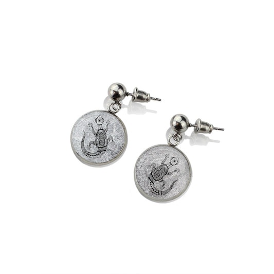 TROY LITTLE GECKO DANGLE DROP CIRCLE EARRINGS - SD460 - in Circle Box