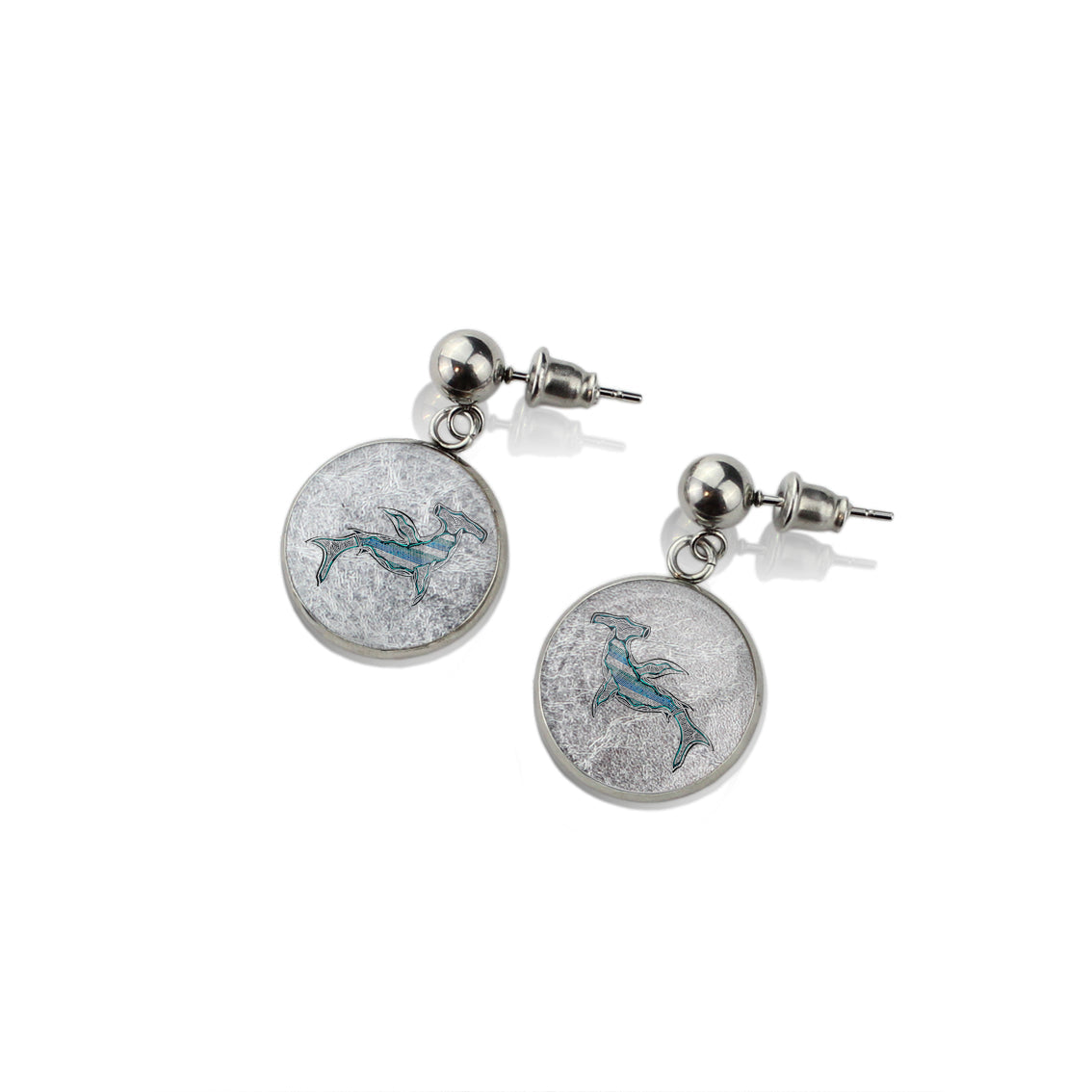 TROY LITTLE HAMMERHEAD SHARK DANGLE DROP CIRCLE EARRINGS - SD448 - in Circle Box
