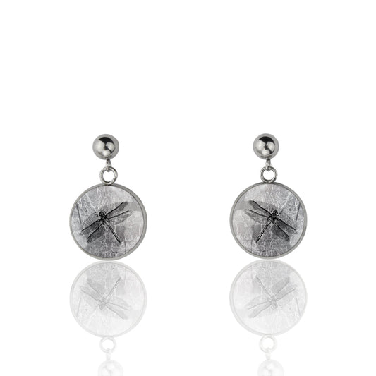 DRAGONFLY DANGLE DROP CIRCLE EARRINGS - MFY287 - in Circle Box