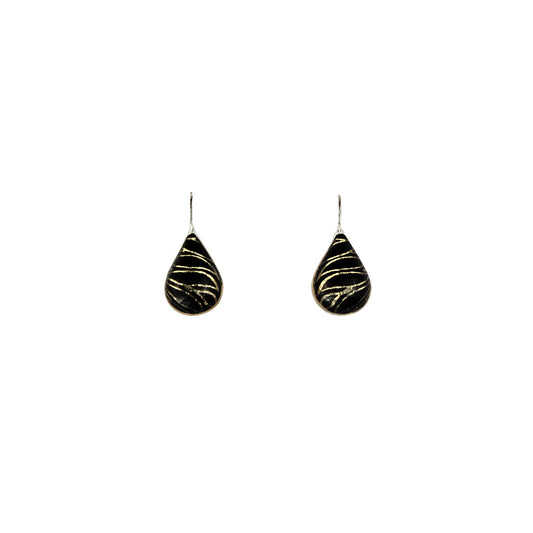 DANDLE DROP ELSIE DOMED GOLD AND BLACK EARRINGS - SD216