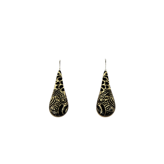 DANDLE DROP ELSIE LARGE GOLD AND BLACK EARRINGS - SD219