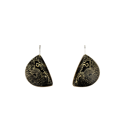 DANDLE DROP ELSIE MOON SHAPE GOLD AND BLACK EARRINGS - SD220