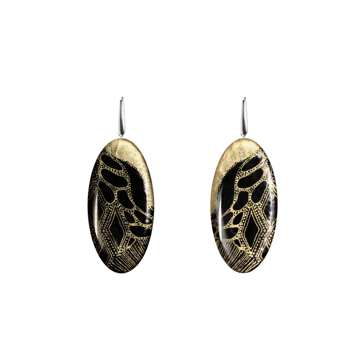 DANDLE DROP ELSIE STATEMENT XXL GOLD AND BLACK OVAL EARRINGS - SD222