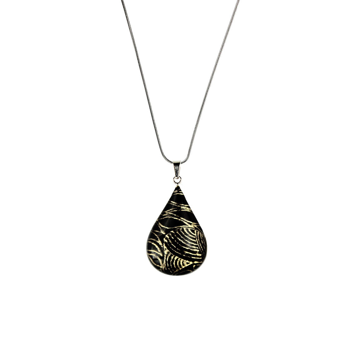 ELSIE GOLD AND BLACK DOMED DROP PENDANT ON A CHAIN NECKLACE - SD226