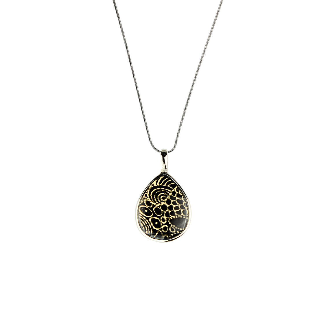 ELSIE GOLD AND BLACK DROP PENDANT ON A CHAIN NECKLACE - SD224S - on Satchel