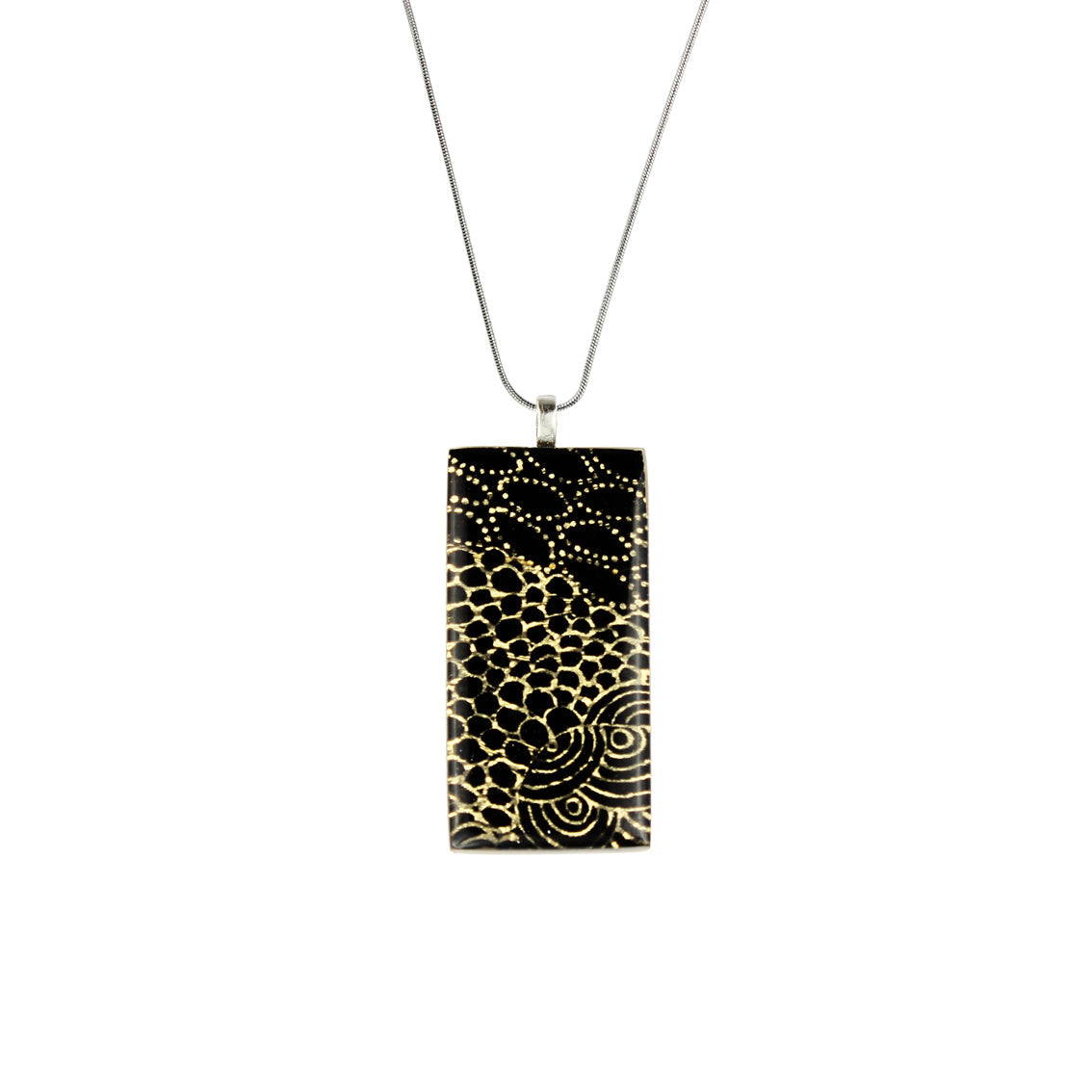 ELSIE GOLD AND BLACK LARGE RECTANGLE PENDANT ON A CHAIN NECKLACE - SD227