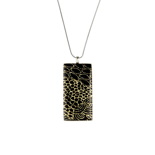ELSIE GOLD AND BLACK LARGE RECTANGLE PENDANT ON A CHAIN NECKLACE - SD227