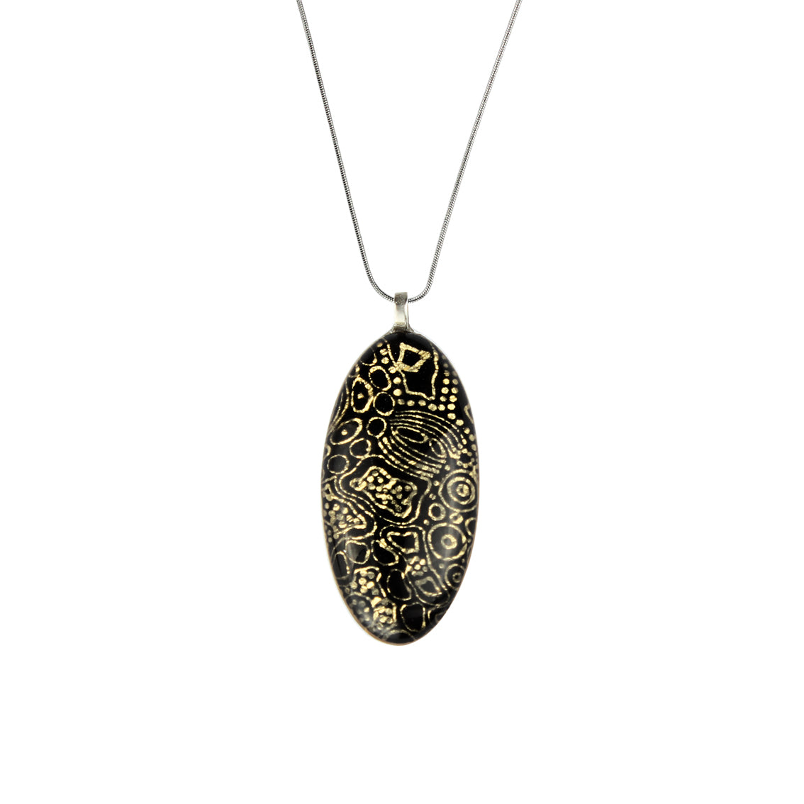 ELSIE GOLD AND BLACK OVAL PENDANT ON A CHAIN NECKLACE - SD228