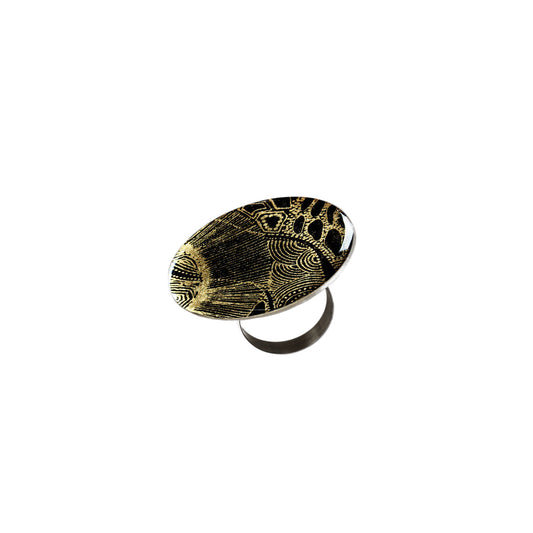 ELSIE GOLD AND BLACK STATEMENT ADJUSTABLE RING - SD238