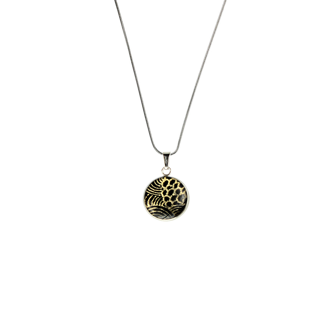 ELSIE GOLD AND BLACK XS CIRCLE PENDANT ON A CHAIN NECKLACE - SD223S - on Satchel
