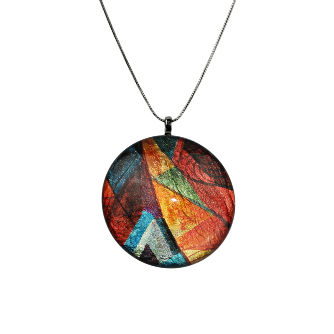 ENTRECHAT BRIGHT COLORS LARGE CIRCLE PENDANT ON A CHAIN NECKLACE - D097