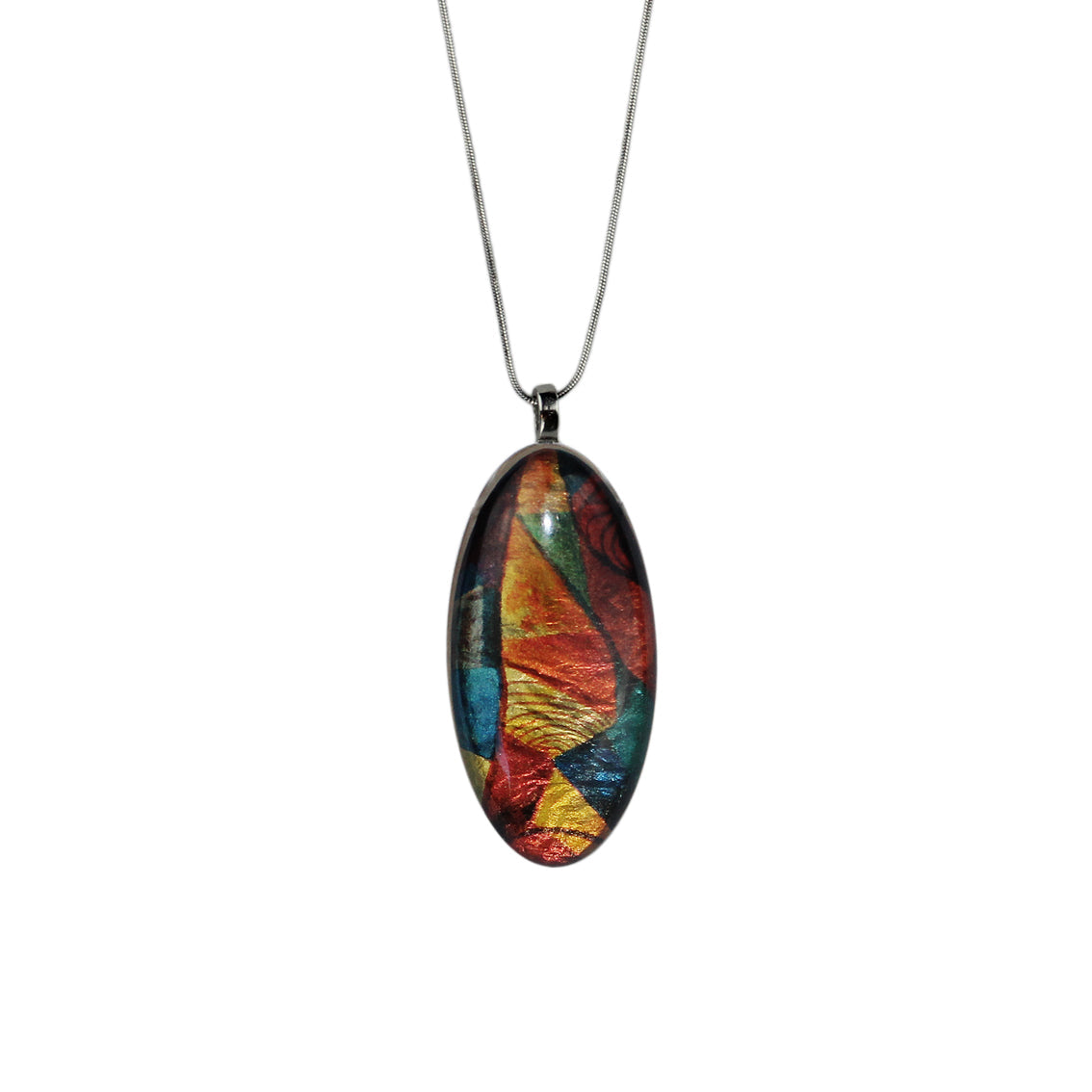 ENTRECHAT BRIGHT COLORS OVAL PENDANT ON A CHAIN NECKLACE - D069