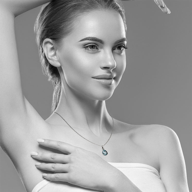 ENTREMELES GREY AND BLUE MONDRIAN TREE INSPIRED XS DROP PENDANT ON A CHAIN NECKLACE - SD485S - on Satchel