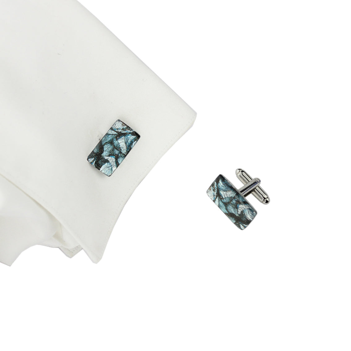 ENTREMELES GREY AND BLUE MONDRIAN TREE INSPIRED ELEGANT RECTANGLE CUFFLINKS - D035