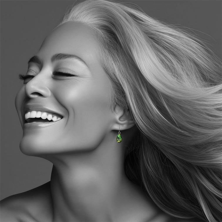 EUCALYPTUS IN SPRING GREEN DANGLE DROP EARRINGS - M026S - on Satchel