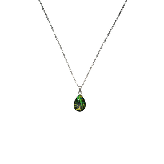 EUCALYPTUS IN SPRING GREEN XS DROP PENDANT ON A CHAIN NECKLACE - D796S - on Satchel