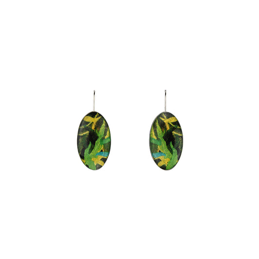 EUCALYPTUS IN SPRING GREEN DANGLE DROP OVAL EARRINGS - D311