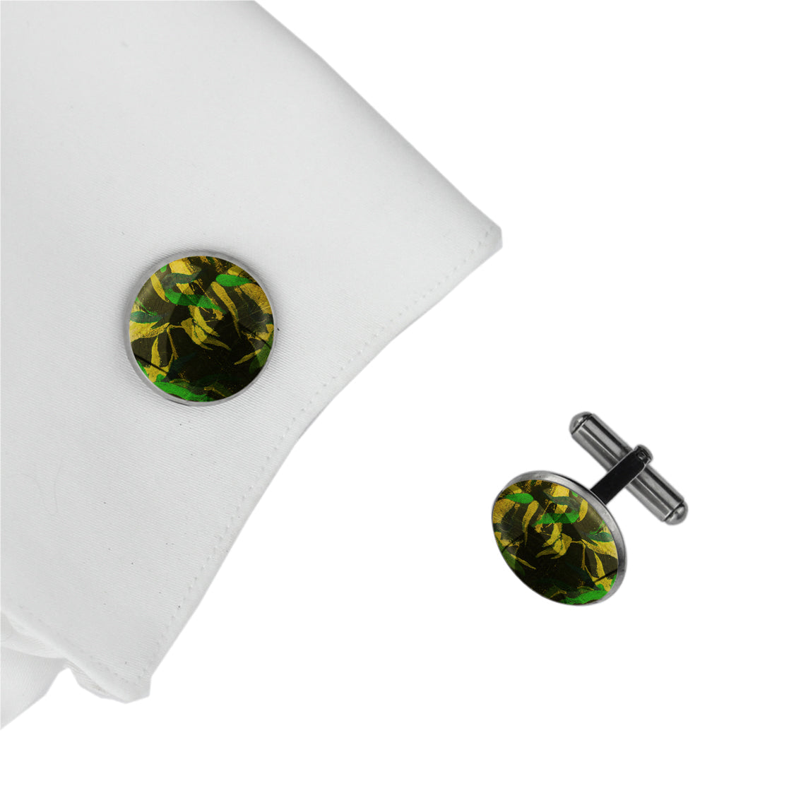 EUCALYPTUS IN SPRING GREEN CIRCLE CUFFLINKS - M215