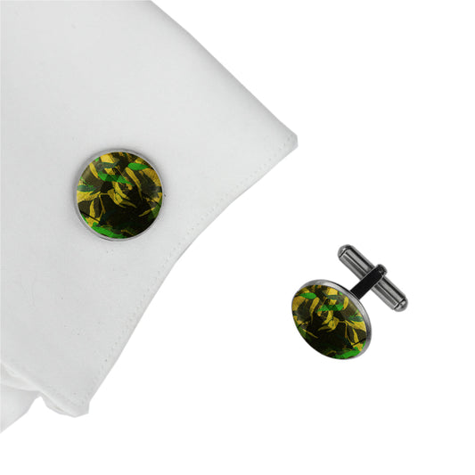 EUCALYPTUS IN SPRING GREEN CIRCLE CUFFLINKS - M215