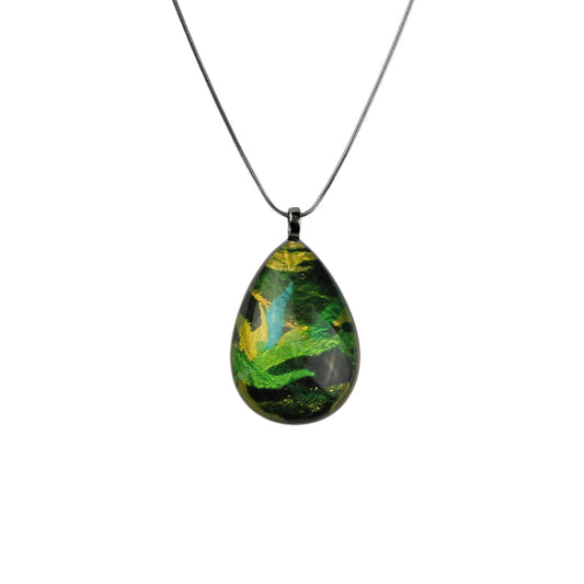 EUCALYPTUS IN SPRING GREEN LARGE DROP PENDANT ON A CHAIN NECKLACE - D308