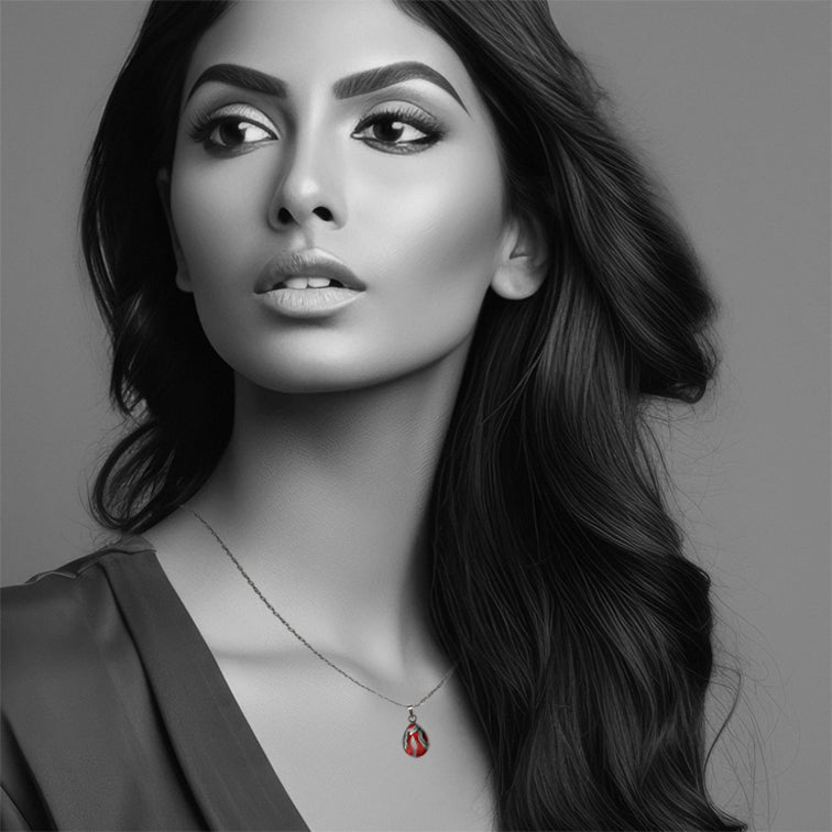 FABRIANNE RED AND SILVER XS DROP PENDANT ON A CHAIN NECKLACE - SD441S - on Satchel