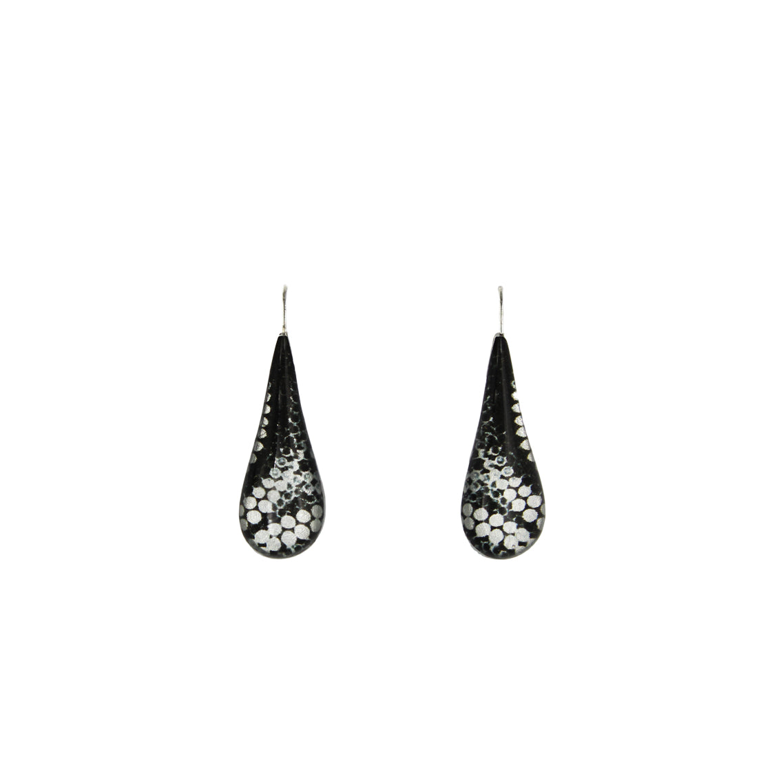 DANDLE DROP FABRIANNE LARGE SILVER AND BLACK EARRINGS - SD347