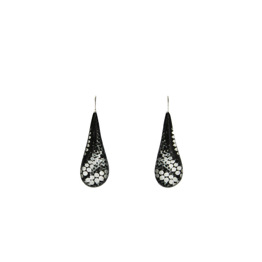 DANDLE DROP FABRIANNE LARGE SILVER AND BLACK EARRINGS - SD347