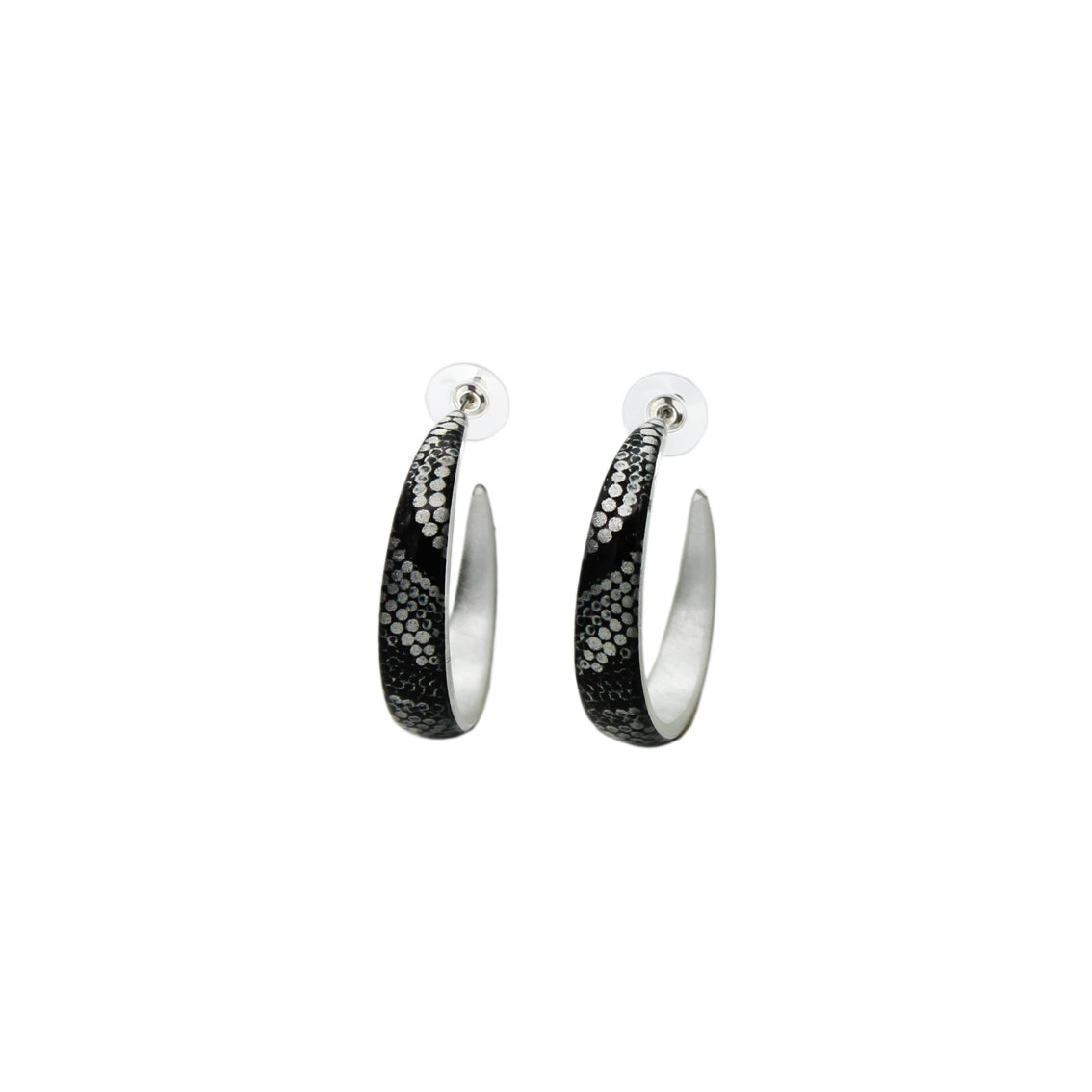 FABRIANNE SILVER AND BLACK STATEMENT LOOP EARRINGS - SD348