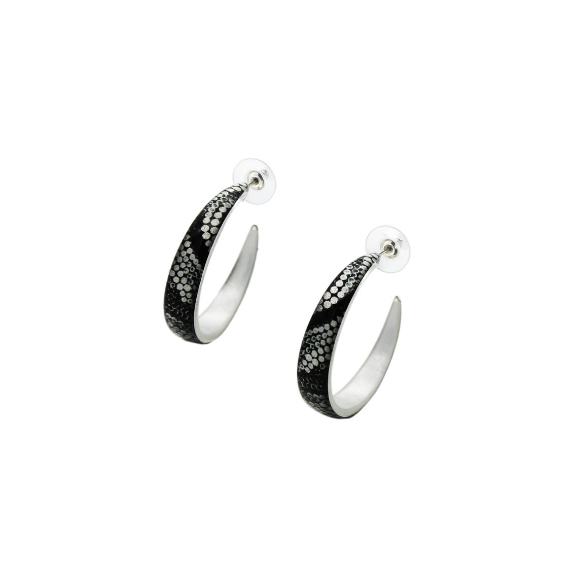 FABRIANNE SILVER AND BLACK STATEMENT LOOP EARRINGS - SD348