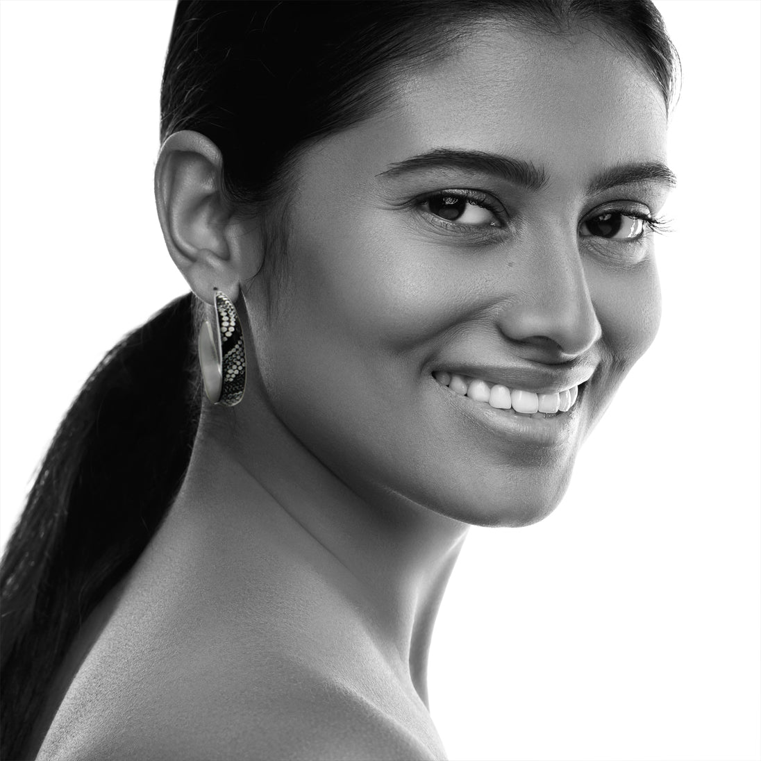 FABRIANNE SILVER AND BLACK STATEMENT LOOP EARRINGS - SD348