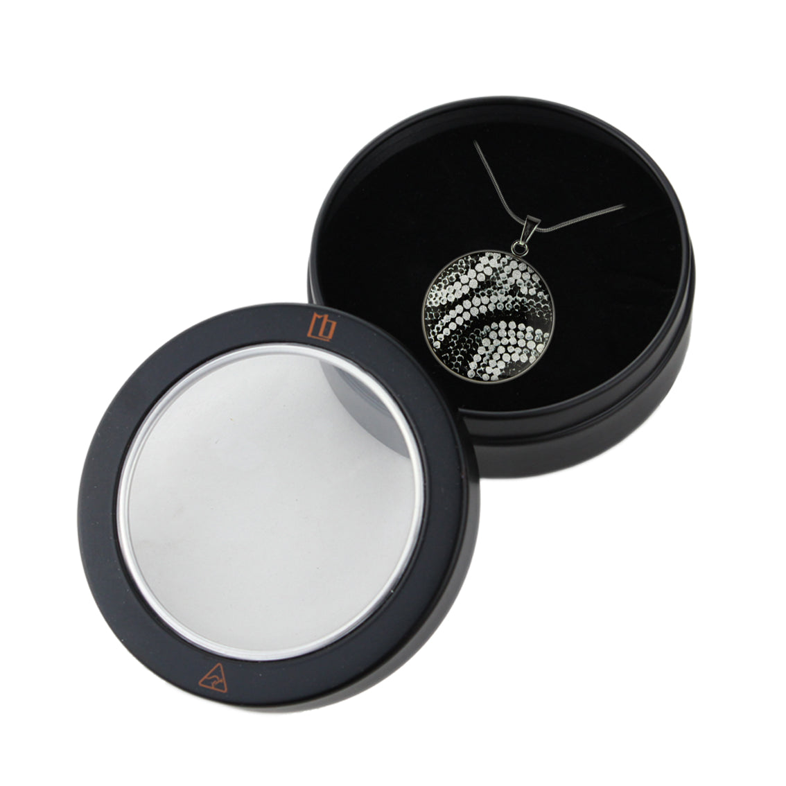 FABRIANNE SILVER AND BLACK CIRCLE PENDANT ON A CHAIN NECKLACE - SD351 - in Circle Box