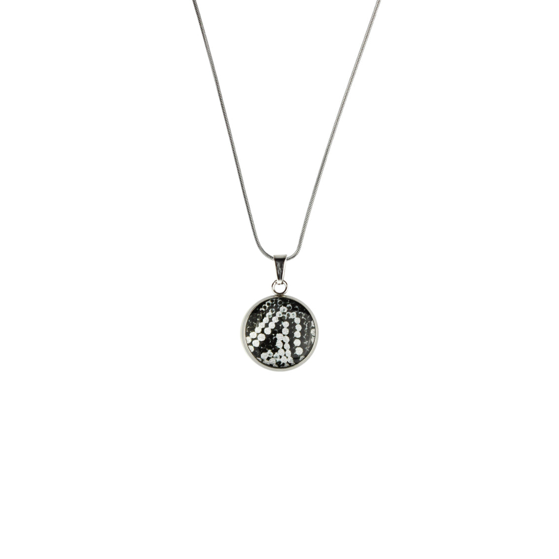 FABRIANNE SILVER AND BLACK XS CIRCLE PENDANT ON A CHAIN NECKLACE - SD350S - on Satchel