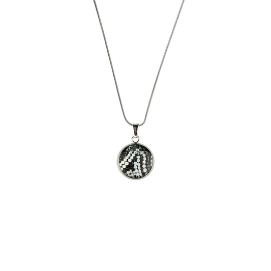 FABRIANNE SILVER AND BLACK XS CIRCLE PENDANT ON A CHAIN NECKLACE - SD350S - on Satchel