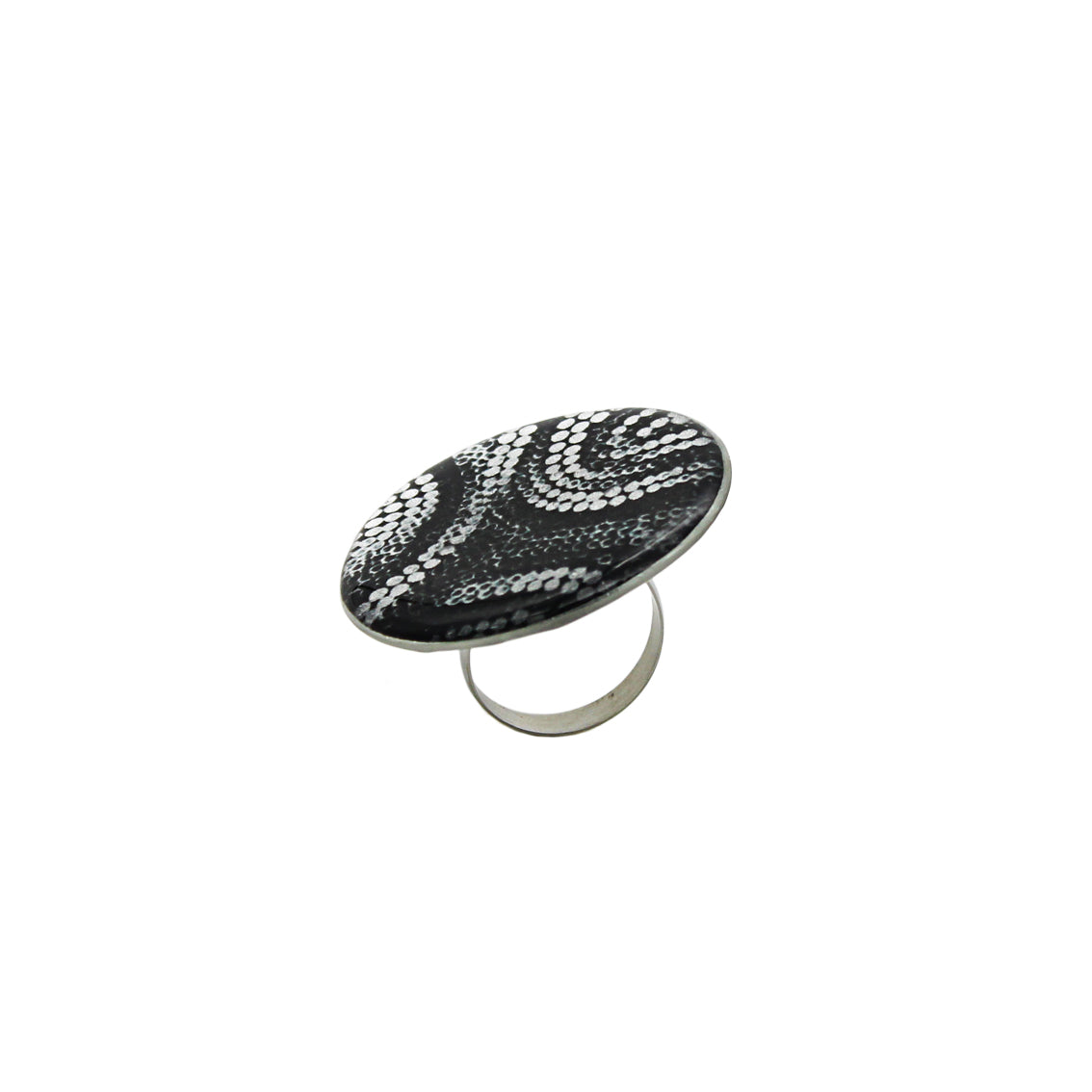 FABRIANNE SILVER AND BLACK STATEMENT ADJUSTABLE RING - SD359